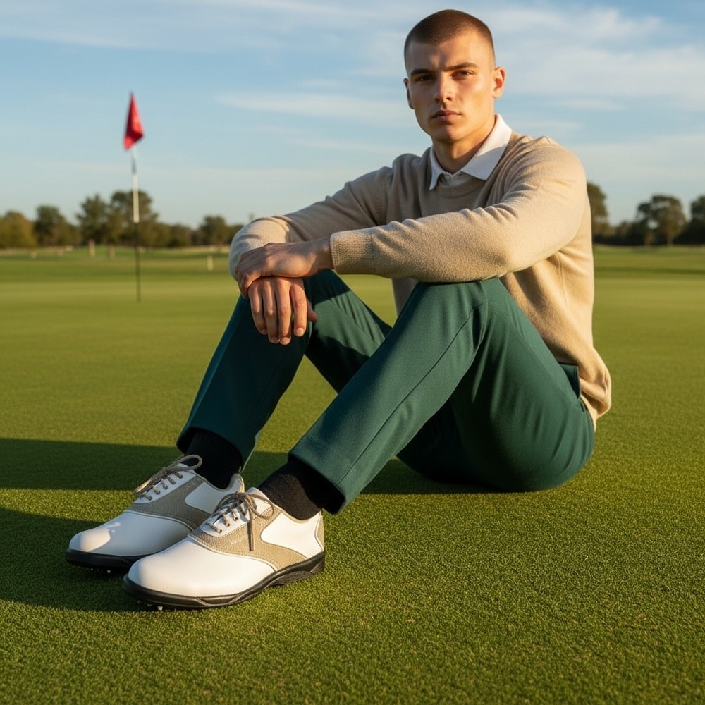 FootJoy GreenJoys Mens 8.5 M White Tan Spiked Golf Shoes 48401‎ Saddle Style